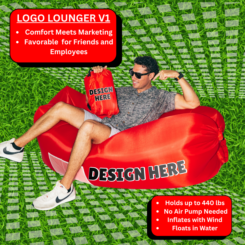 Logo Lounger V1 - No Air Pump Needed, Air Sofa, Wind Lounger, Inflatable Beach Couch, Wind Couch,